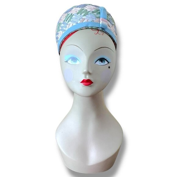 Vintage 1960s Womens Dress Hat Raffia Ribbon Woven Pastels Easter Wedding Derby - Picture 8 of 16